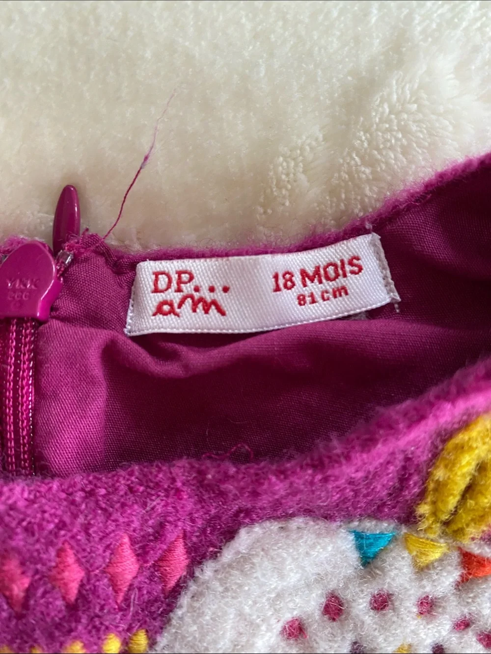 Vintage Boiled wool Girls' Magenta Wool Owl Appliqué Dress